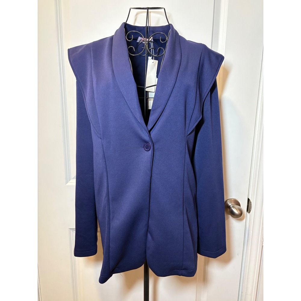 C+D+M Collection NWT Navy Blue Shawl‎ Collar Padded Shoulder Blazer XL